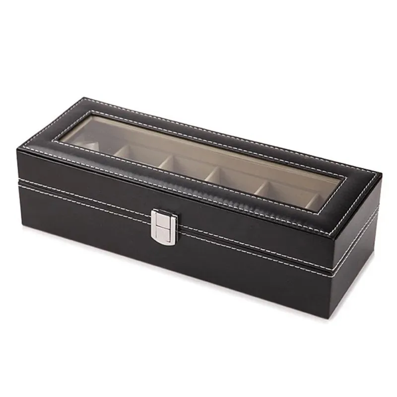 1 2 3 6 rutnät Watch Box Pu Leather Case Holder Organizer Lagring för Quartz Es Jewelry ES Display Gift 220719