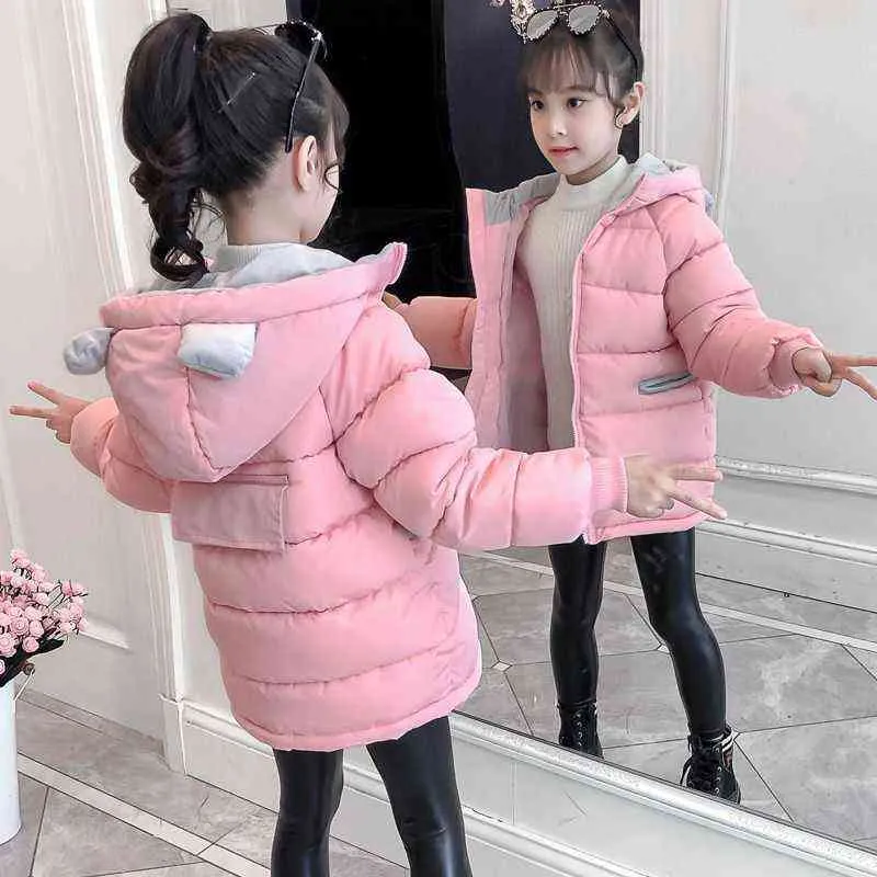 Nouveau mi-long poche arrière vestes jeunes enfants hiver chaud enfants filles vestes non amovible à capuche solide bec 4-12 ans J220718