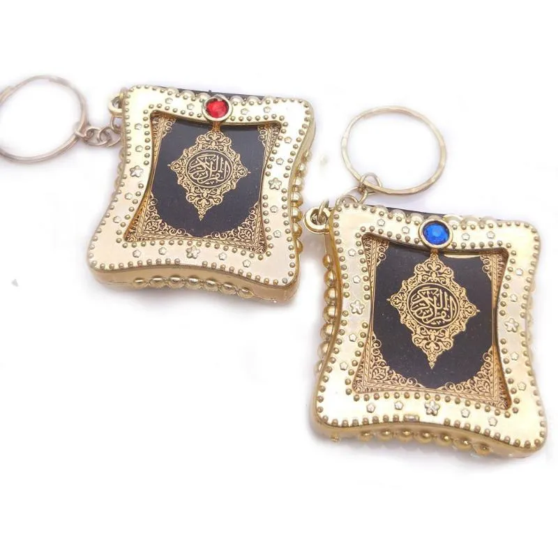 Keychains PC Mini Ark Koranbok Verkligt papper kan läsa arabisk nyckelring Muslimhänge hängande ring Jewelrykeychains236L
