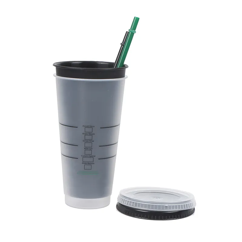 Tasse de paille blanche noire de 710 ml avec couvercle changement de couleur café réutilisable gobelet en plastique finition mate tasse 220714