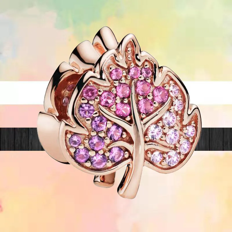 925 Bransoletka urok na pandora urok oryginalne pudełko nowe otwarte serce liście Rose Gold Bead Mom Disc European Bead Naszyjnik Uroki biżuterii