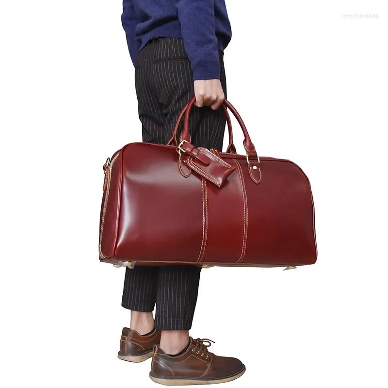 Sacs à bouffées de cuir authentique hommes de voyage sac de voyage grande capacité 20