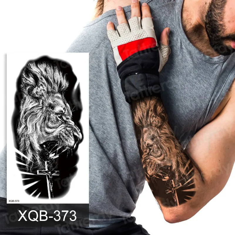 Waterdichte tijdelijke tattoo -sticker Lion King Crown Cross Tiger Patroon Fake Tatto Flash Tatoo Black Body Art For Kids Women Men 25320713