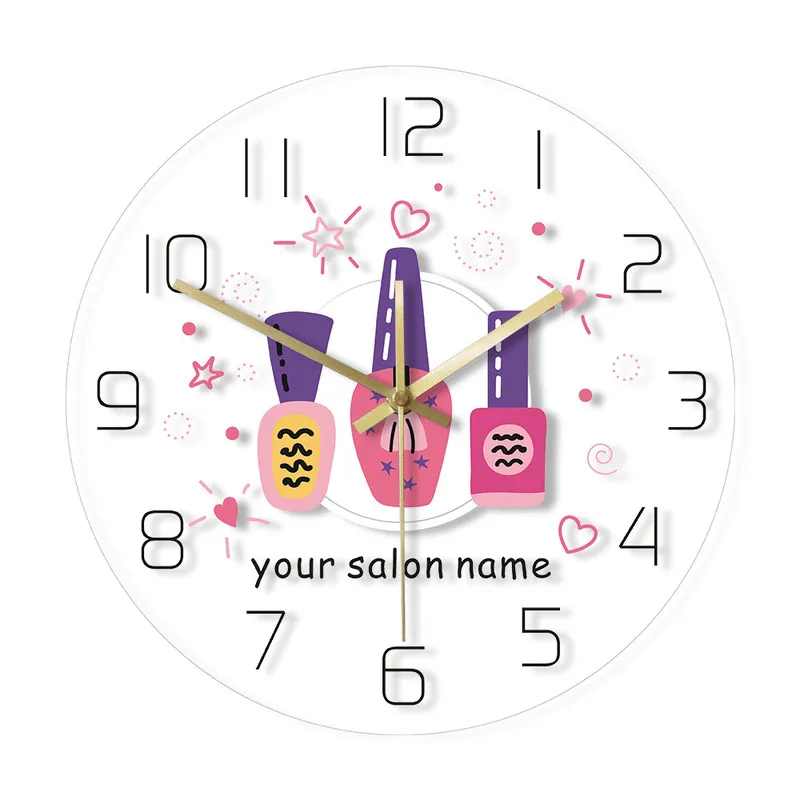 Add Your Name Manicure Studio Polish Custom Print Wall Clock Personalized Salon Hanging Watch Gift For Nail Technician 220615