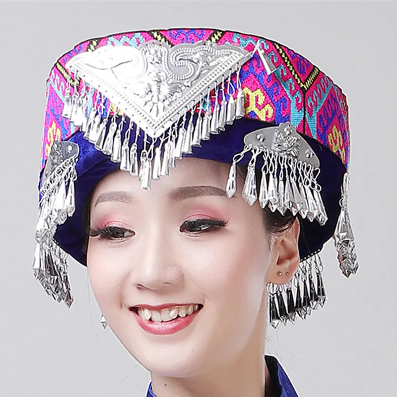 Hmong Miao Dance Hat for Women Party Clothing Clothing Hats with Tassel Association Festival Qerformance head head headd2416