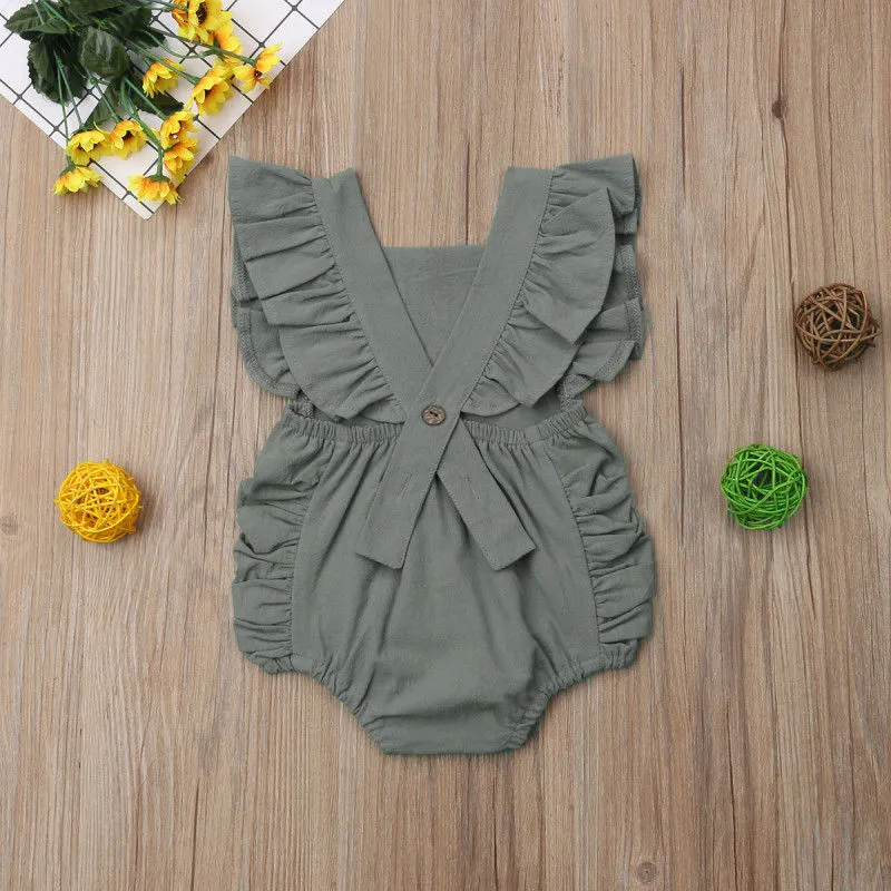 Candy Color born Infant Baby Girl Solid Ruffle Sleeveless Romper Jumpsuit Outfits Sunsuit Baby Girl Cotton Clothing 024M 220707