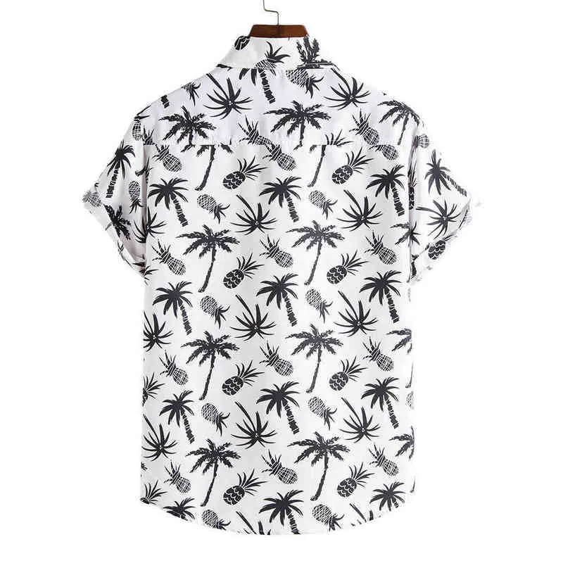 Mens Vintage Pineapple Palm Tree Print Beach Aloha Shirts Hipster Black Short Sleeve Hawaiian Shirt Men Party Semesterkläder L220704