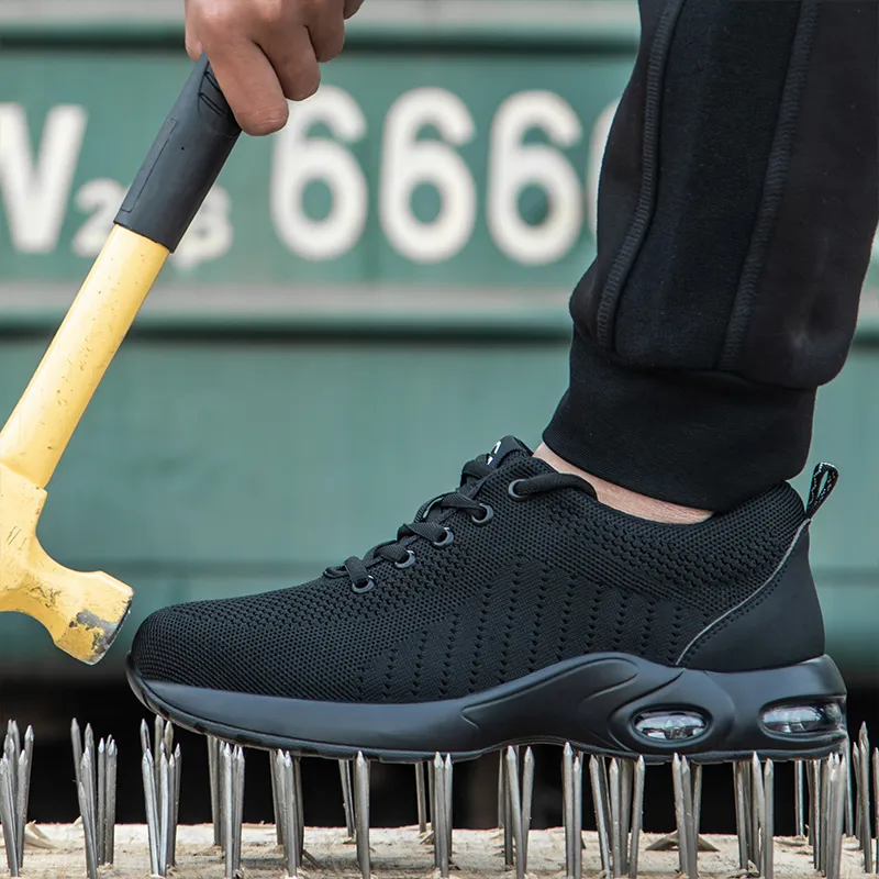 Svarta säkerhetsskor män luft kudde arbetsskor manlig punkteringssäkra skor