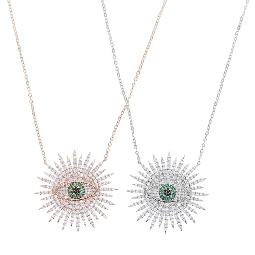 Luxury Turkish Evil Eye Pendant Women Female Jewelry Micro Pave 5A Cubic Zirconia Geometric Evil Eyes Pendants Necklace Wholesale