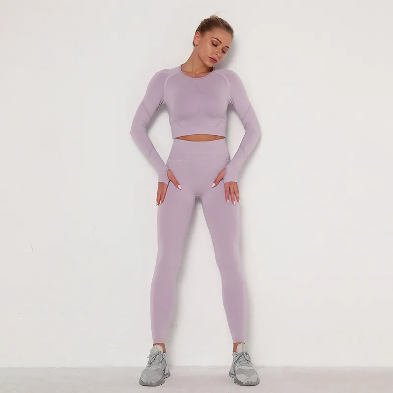 Women Vital Seamless Yoga Set Gym Clothing Fitness Leggings+ Long Sleeves Shirts Sport Suit Fold Patchwork Tracksuit Active Wear 220330