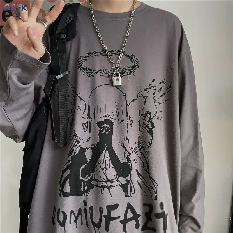 Harajuku Emo Clothes Long Sleeve Gothic T shirts Women Punk Top Men Cartoon Grunge Hip Hop Streetwear Alt Aesthetic 220714