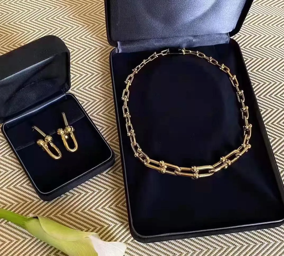 18 -karatowe złote srebrne kolczyki Dangle żyrandol kolczyki zwięzły żyrandole Łańcuch Link Diamond T luksusowy projektant biżuterii Kobiety C292U
