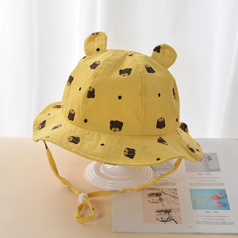 Nuevo sombrero de cubo para bebé con orejas de oso de dibujos animados bonito, gorros de sol para niños y niñas de verano al aire libre, sombreros de pescador para niños pequeños