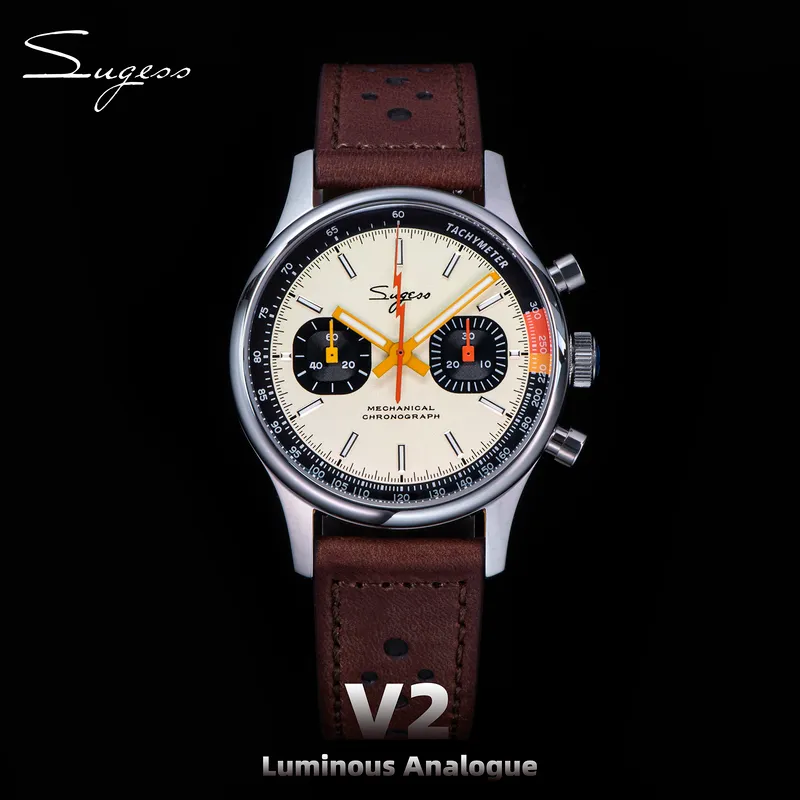 Sugess 1963 Kronograf Mekaniska armbandsur Seagull ST19 Swanneck Movement Pilot Mens Watch Sapphire Crystal Retro Xmas Gift 29089343