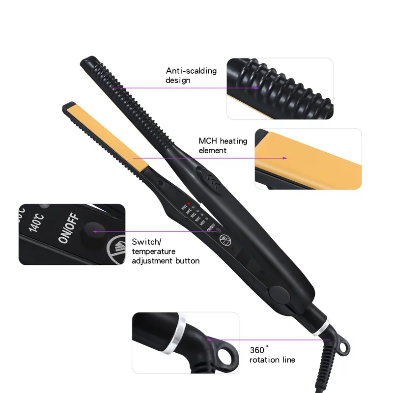 Profesjonalny mini -prosty hair Curler 2 na 1 płaski żelazo małe cienki talerz mężczyźni krótkie włosy prostowanie narzędzi do curlingu 220727