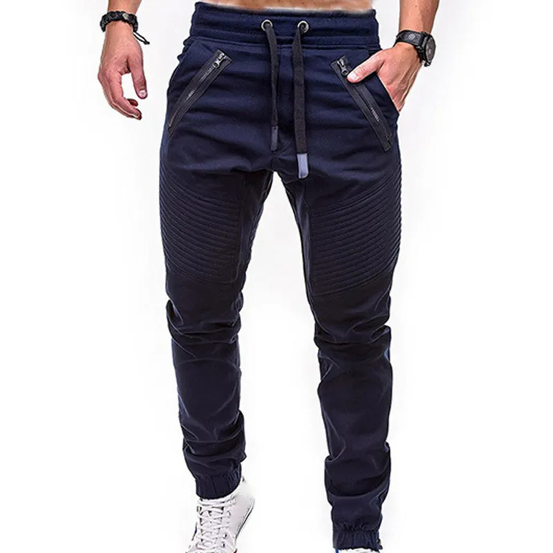 Męskie spodnie szczupłe spodnie sportowe dres światy Mężczyźni mody sznurka suwakowe kieszenie koktajle związane długie spodnie sporne spodni 220622