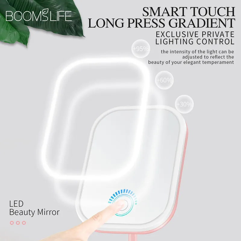 Miroir de maquillage LED avec rangement de visage léger Desktop Vanity Vanité Ajustement gradable USB Cosmetic 220509