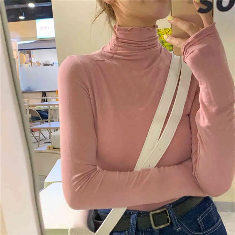 Mujer suéteres cuello alto mujer Otoño Invierno Sexy camiseta de punto Slim Fit ropa interior de manga larga