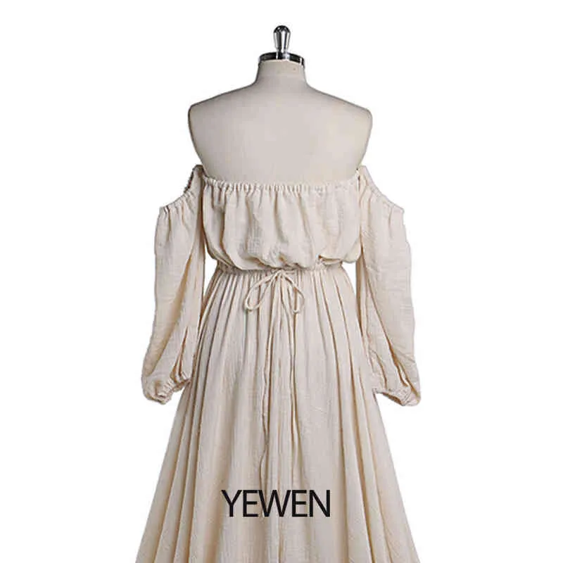 Off Axel Cotton Boho Maternity Dresses Long Side Slit Photoshoot Dresses Photography Props Yewen YW J220628