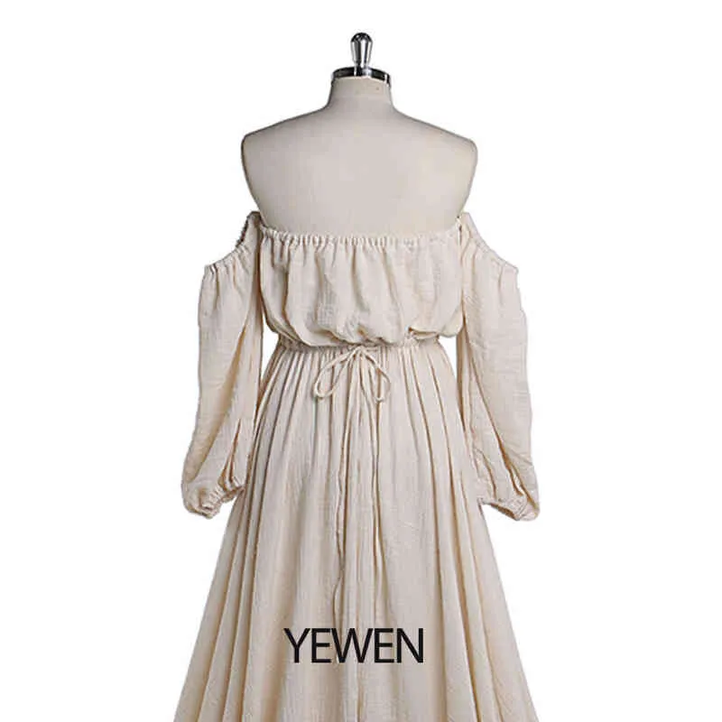 Off Shoulder Cotton Boho Maternity Dresses Long Side Slit Photoshoot Dresses Photography Props Yewen YW J220628