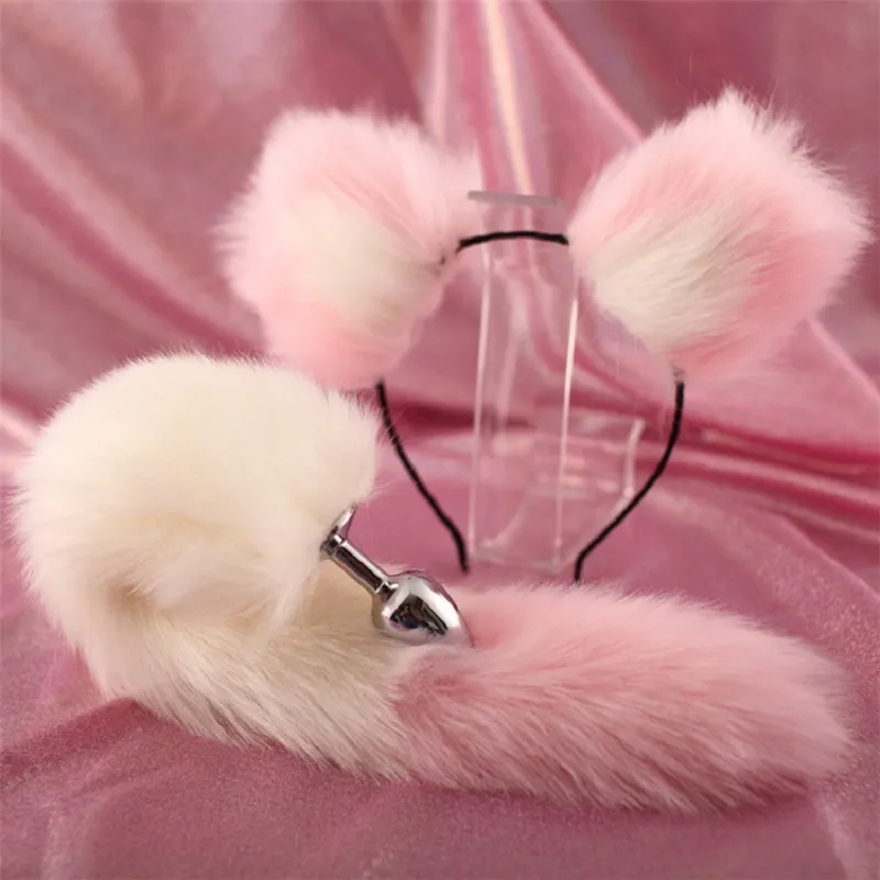 Симпатичные мягкие кошка уши повязки с 40см хвостовой лук металлический приклад по анальной вилке эротический косплей аксессуары для взрослых секс игрушки для пар 220412