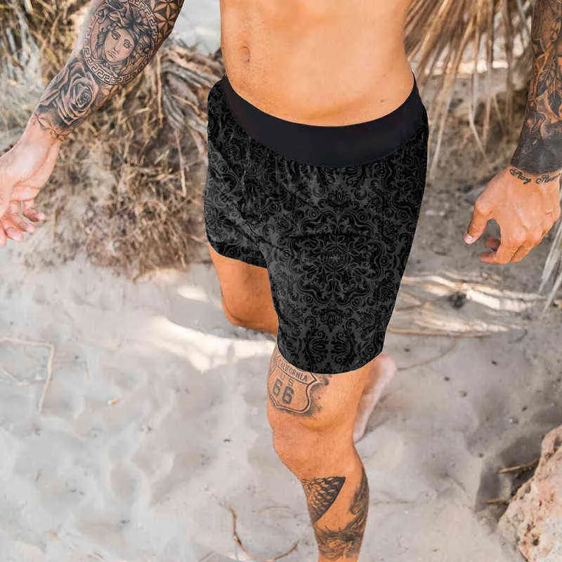 Nya lyxbyxor Swimming Trunks för män sommar High End Printed Quick Dry Beach Swimming Shorts Herrkläder Streetwear Y220407