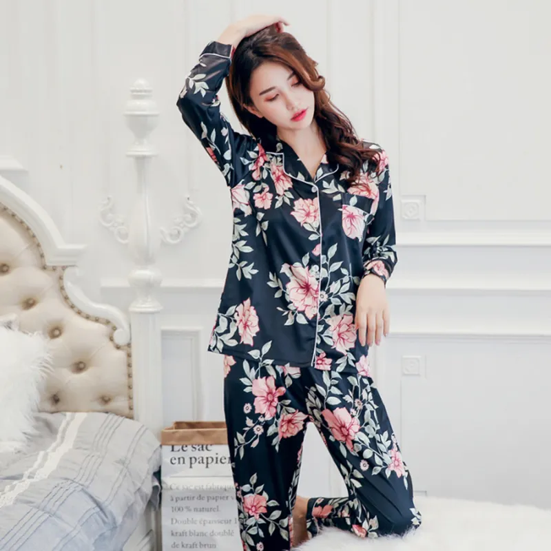 Pijama feminino Conjunto Sleepwearwear Winter Manga longa Mujer Pijamas Nuisette Sexy Lingerie Nightwear