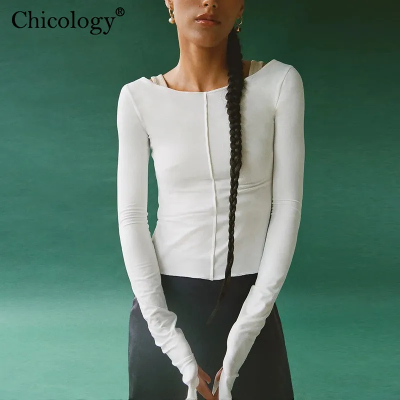 Chicology omkeerbare uithol uit lange mouw Crop Top T-shirt Fashion vrouwen sexy t-shirt y2k winter herfstkleding streetwear 220525