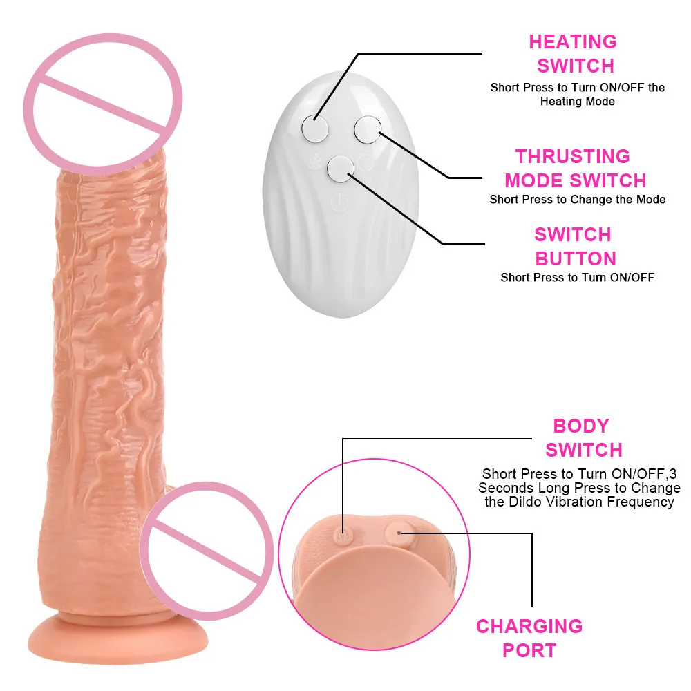 Big Dick Remote Control Realistic Penis Vibrator Heating Tryckdildo för kvinnlig kvinnlig onani Sexiga leksaker Lesbiska