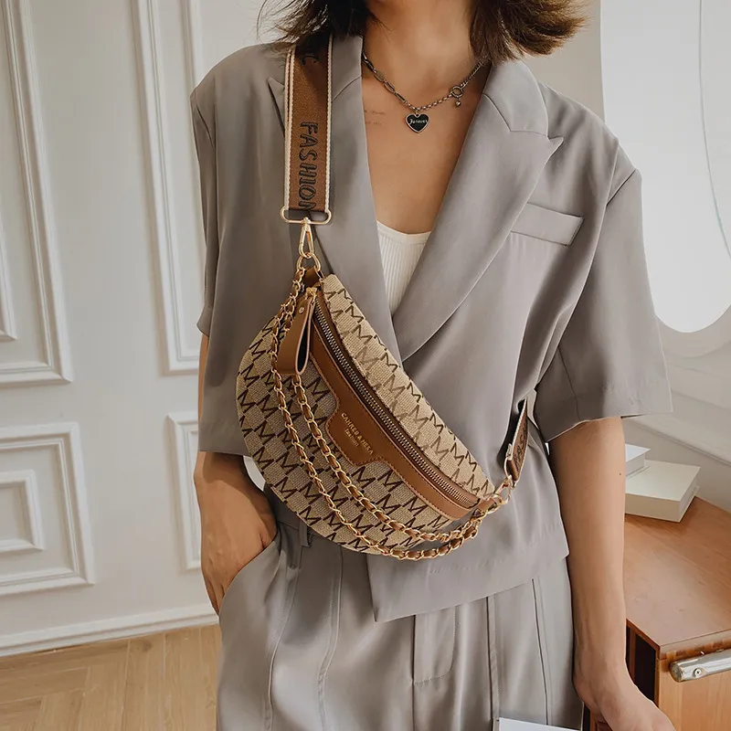 Wydrukowane w kratę wzór fanny dla kobiet modna łańcuchowa torba w talii żeńska pasa talii damskie pasek crossbody Bag273t