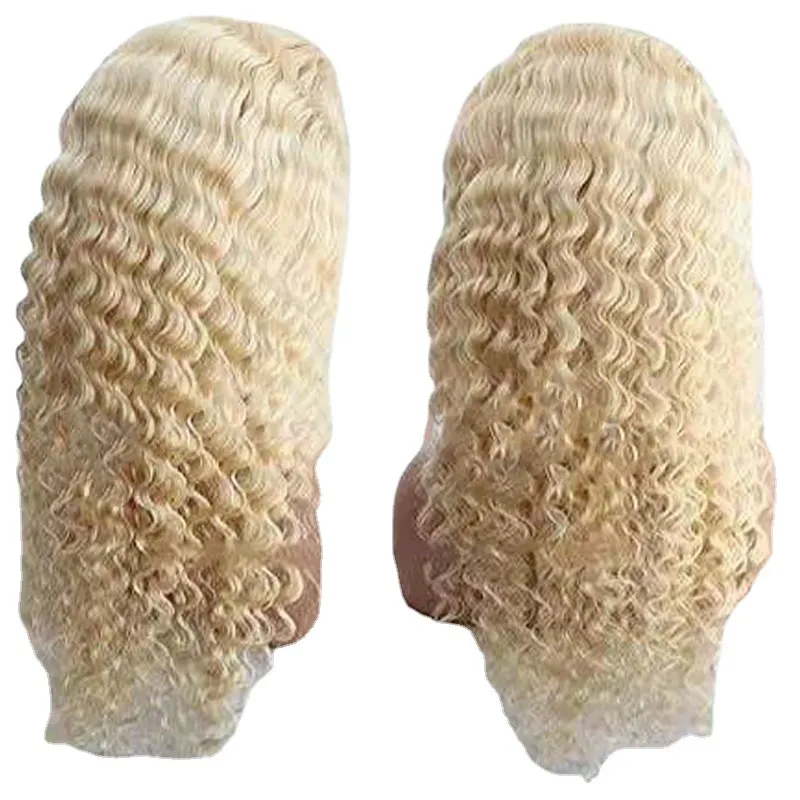 613 Blonde synthetische kanten voorpruik simulatie menselijk haarpruiken afro kinky krullende peluca's voor vrouwen cx-18764