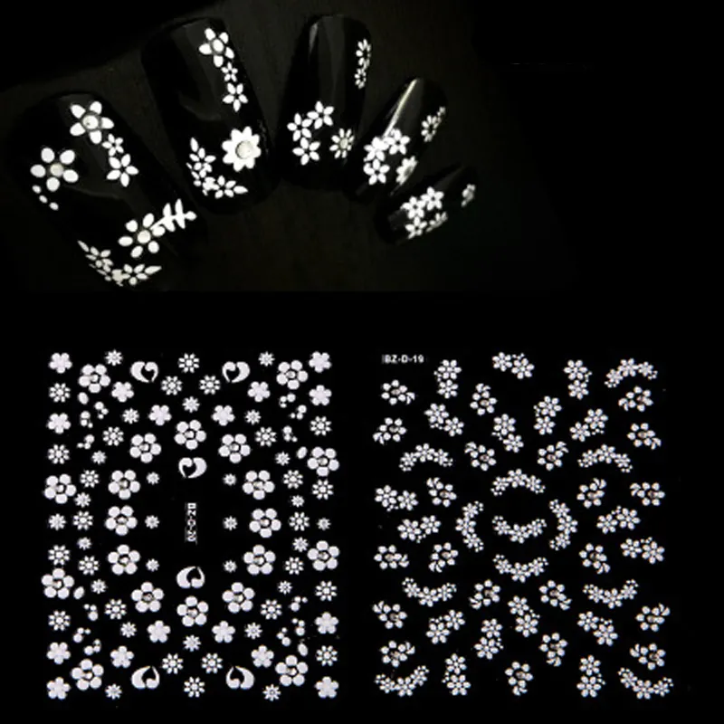3D White Flower Design Nail Art Decorations Stickers Adesivi Unghie Steam Punk Women Manicure Transfer Tool Nail Wraps