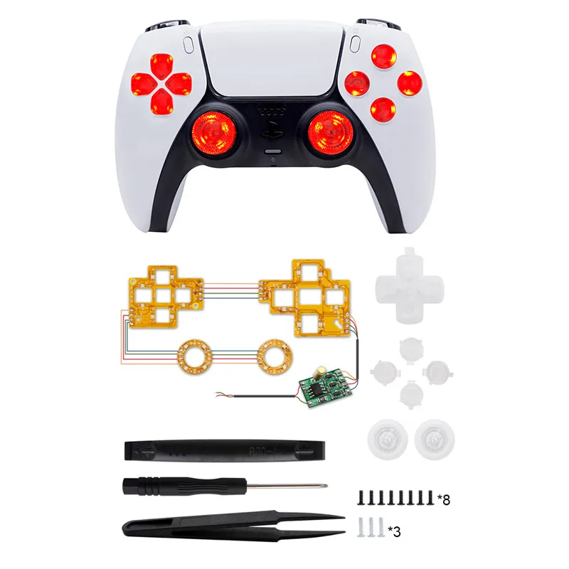 Voor PS5 Wireless Game Controller Modified Led Light Board Color Light-Emitting Board met rocker Joystick Cap Cross Key Abxy