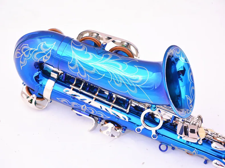 Gepersonaliseerde hemelsblauwe e-flat professionele altsaxofoon messing verzilverde knop EB Professional-grade Tone Sax-instrument