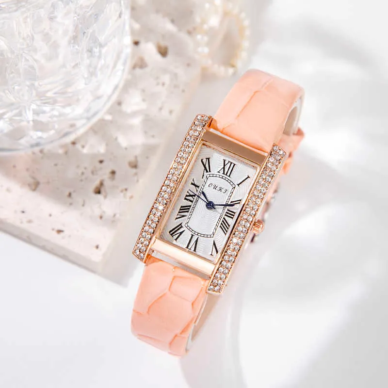 Luxe Design Diamant Femmes Montre Starry Square Simple Et Élégant Chiffre Romain Quartz Montre-Bracelet Horloge Féminine