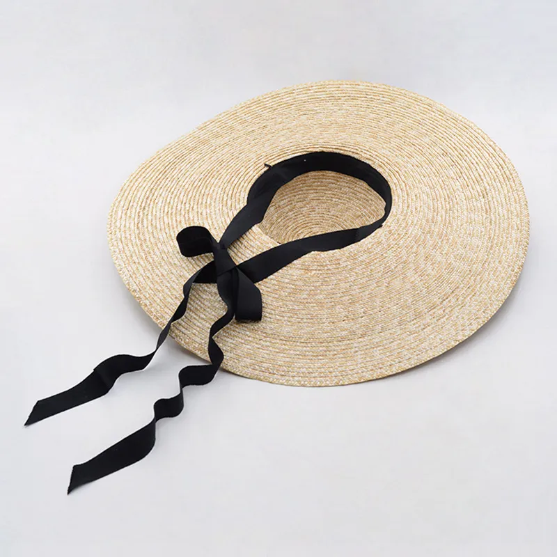 قبعة شاطئ واقية من الشمس الصيفية الأنيقة والطبيعية قبعة 15 سم واسعة الحافة السيدات قبعة الشريط فتاة القوس 220525