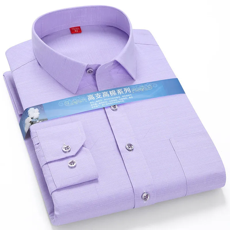 Plus Duży 5xl 6xlsize Męskie bawełniane + poliester bez żelaza Sukienka Koszulka regularna Fit Soft Easy Care Smart Casual Purple Social Koszulki 220330