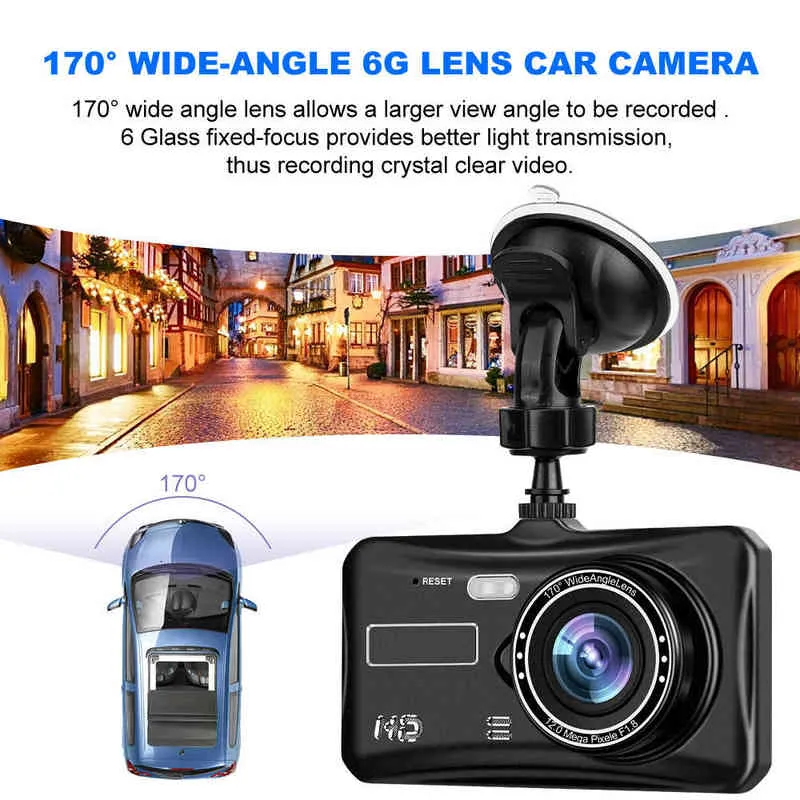 Enregistreur vidéo de voiture Dash Cam double objectif Hd P voiture numérique '' Ips écran tactile Dvr caméra GSensor Wdr voiture Dvr Dashcam caméra J220601