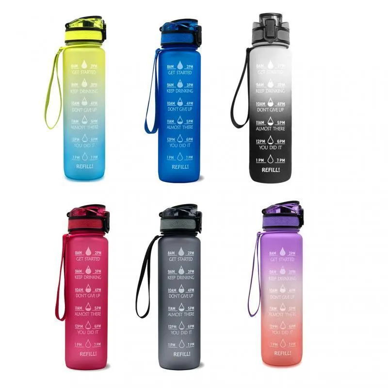 Tritan Material Water Bottle With Time Marker Leakproof Bottle For Fitness Sports Motivational Water Bottle With Time Marker 220425