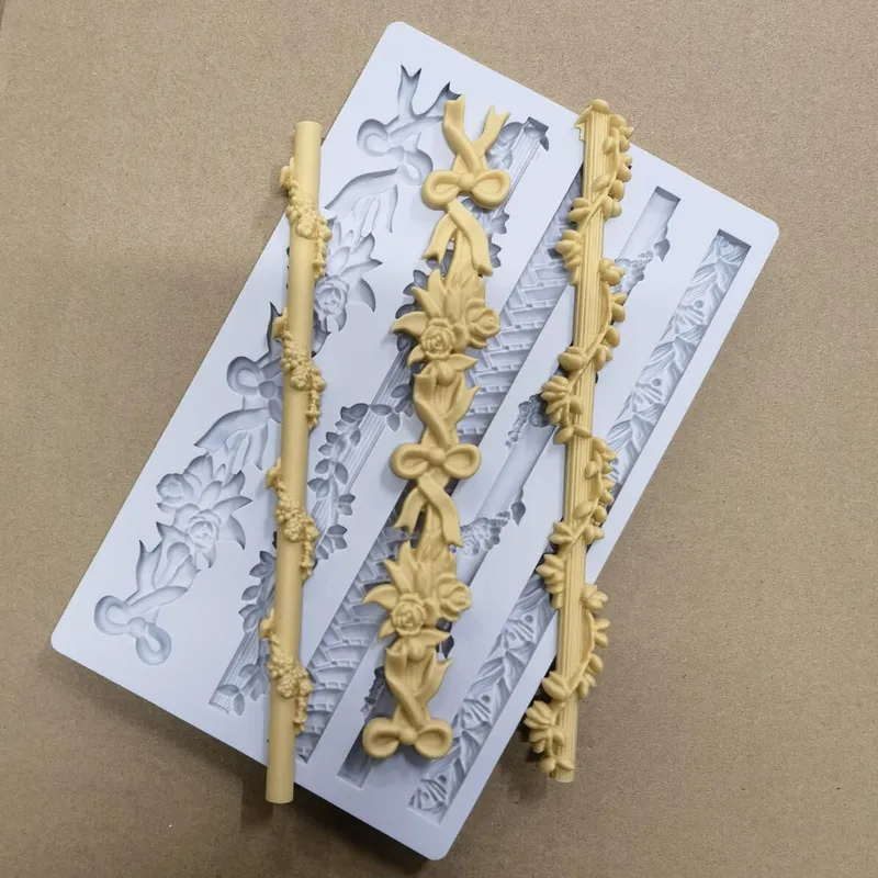 ヨーロッパのパターンエンボス加工された真珠の花のラタンボーダーレースシリコーンカビdiyチョコレートケーキ装飾粘土型樹脂カビ220601