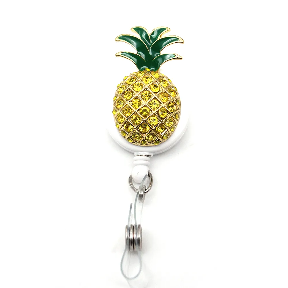 / Mode Porte-clés Fournitures de Bureau Mignon Fruit Strass Banane Avocat Citron Ananas Porte-Badge Rétractable Accesso266l