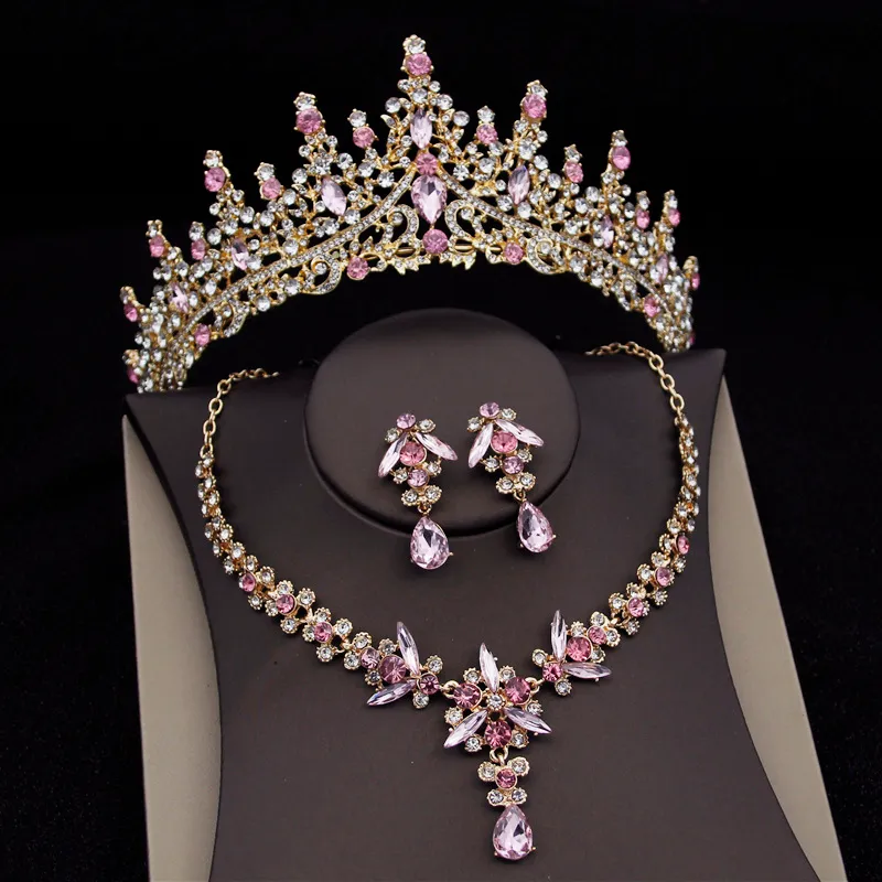 Królewska Królowa Bridal Biżuteria Zestawy dla kobiet luksusowe tiary zestawy korony Naszyjki kolczyki