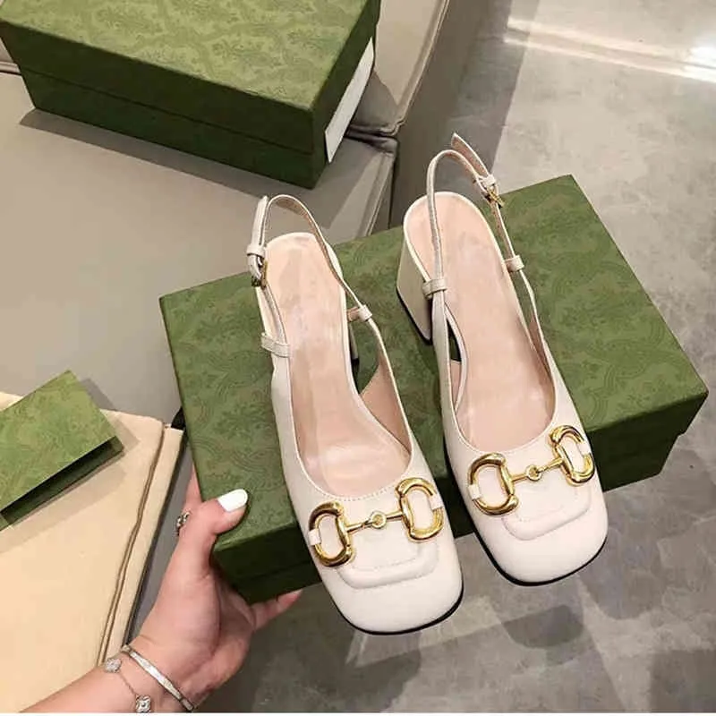 Primavera 2022 nuove scarpe in pelle con bocca bassa e testa quadrata, scarpe con fionda da donna, tacchi spessi, tacchi alti, scarpe da donna in pelle di pecora Outlet_ESDQ