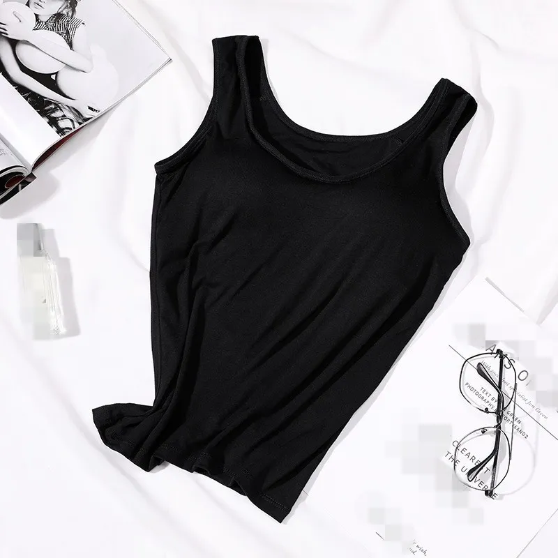 Blouse Built In Bra Padded Tank Tops Shirt Modal Underwear Plus Size Female T-shirt Breathable Camisole Women's Summer 220316