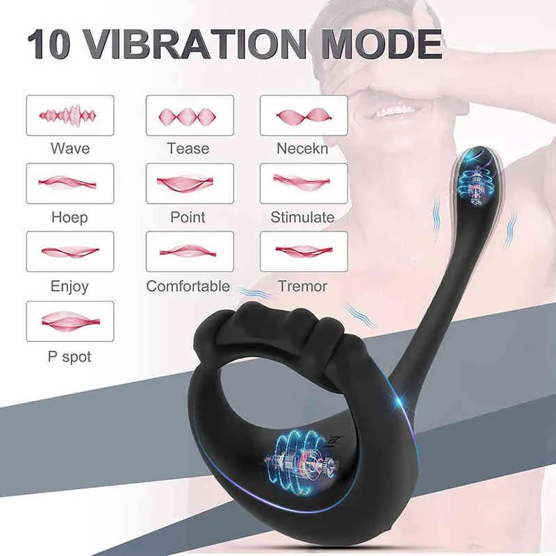 Nxy Cockringe Sexy Toys Cockring Vibrator für Männer Verstellbarer Penis Cockring Sex Verzögerung Ejakulation Analplug Erwachsene Waren 220505