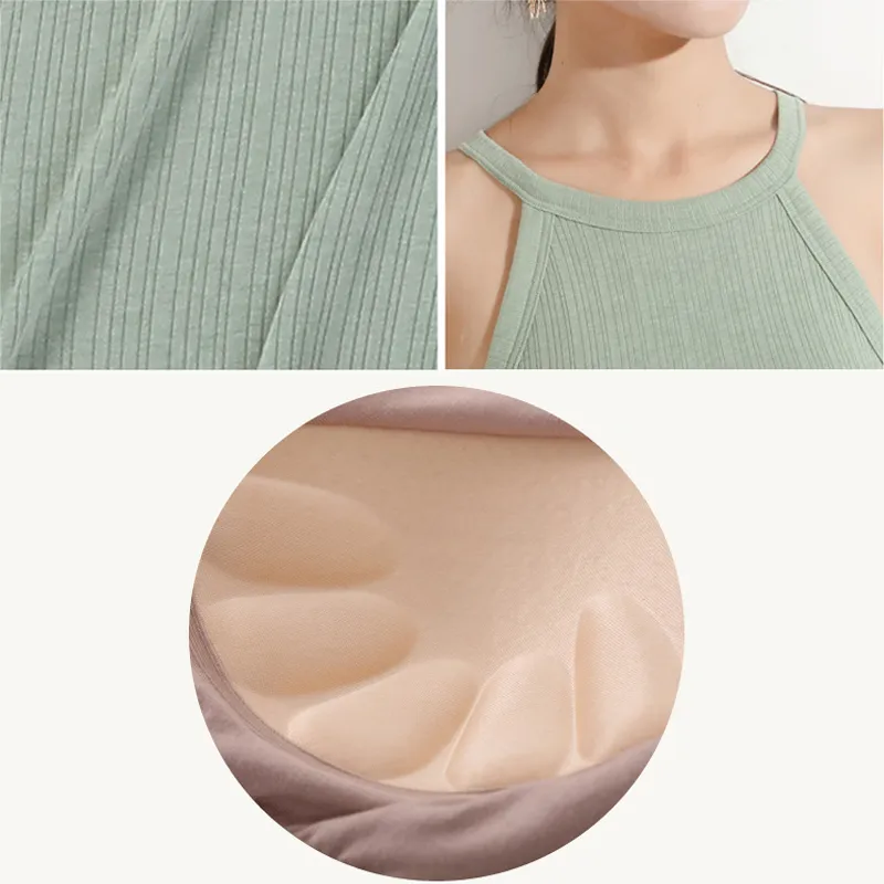 Tank Top Women Summer O-Neck Sleeveless Padded Bra Camisole Ladies Sexy Casual Slim Solid Bralette Chest Pad Camis Vest 220316