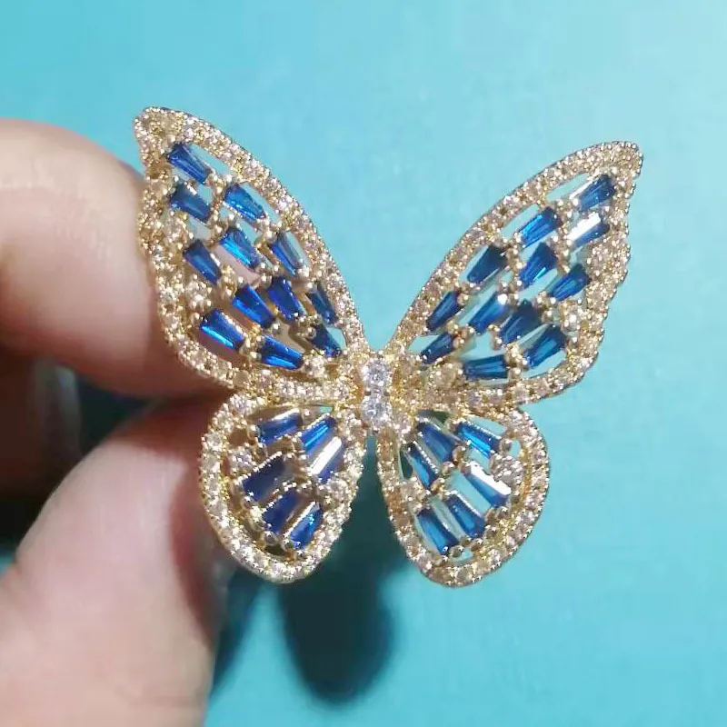 sur Douyin Bague Papillon Élégant Brillant Diamant Ouvert Index Bague Vente Directe D'usine 2022 Nouveaux Accessoires Yiwu