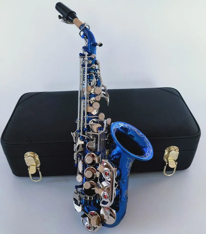 Nieuw blauw 991 B-flat gebogen sopraansaxofoon jazzinstrument vergulde sleuteloppervlak vervaagt geen professionele saxosopraan