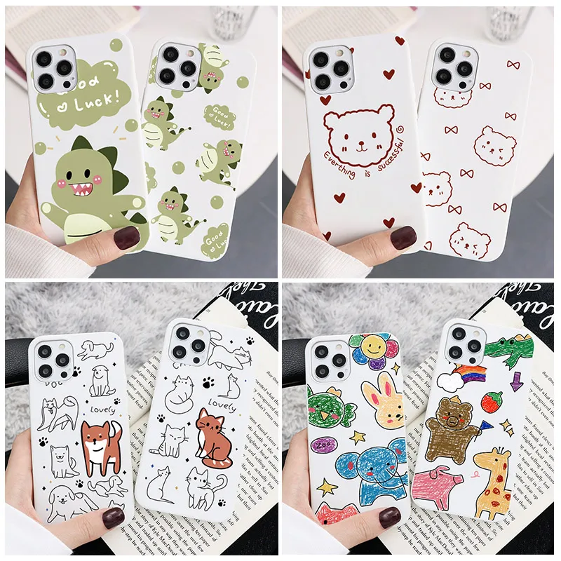 Casos de TPU macio de animal fofo para Xiaomi Mi 11 Lite Ultra M3 6A 7A 8 A2 A1 CC9E POCO Redmi Note 10s 9 10 K40 Pro Cover Funda Bags