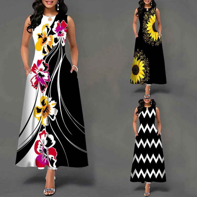 Kvinnor Lossa blommor vintage hål ruffles befree klänning stor stor sommar camis fest eleganta maxi klänningar 220707